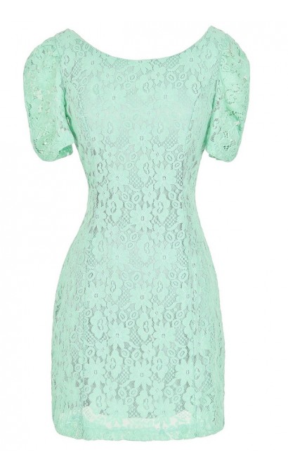 Skyler Fitted Lace Sheath Dress in Mint